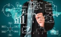 Concept business drawn aim for solution success on above